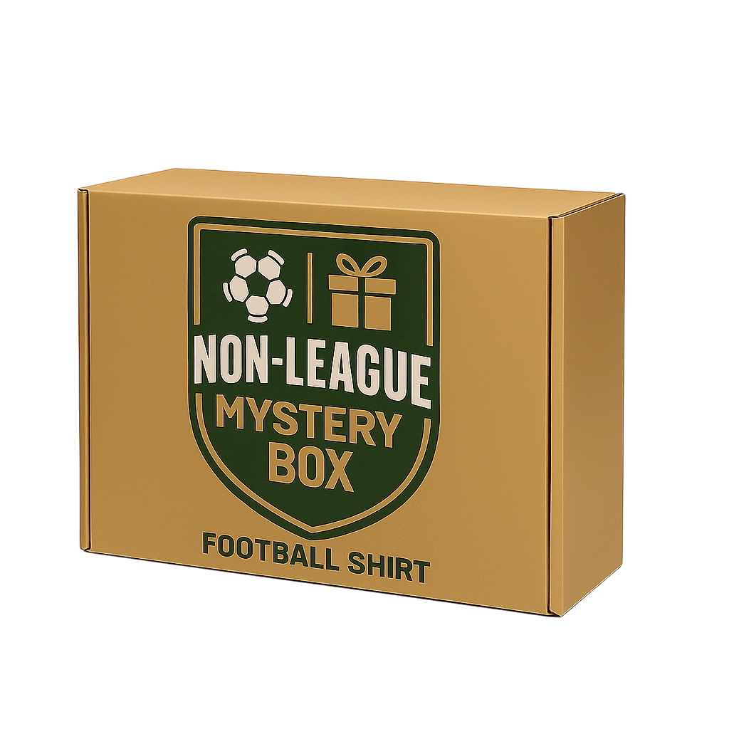Cardboard box with 'Non-League Mystery Box' branding on a white background